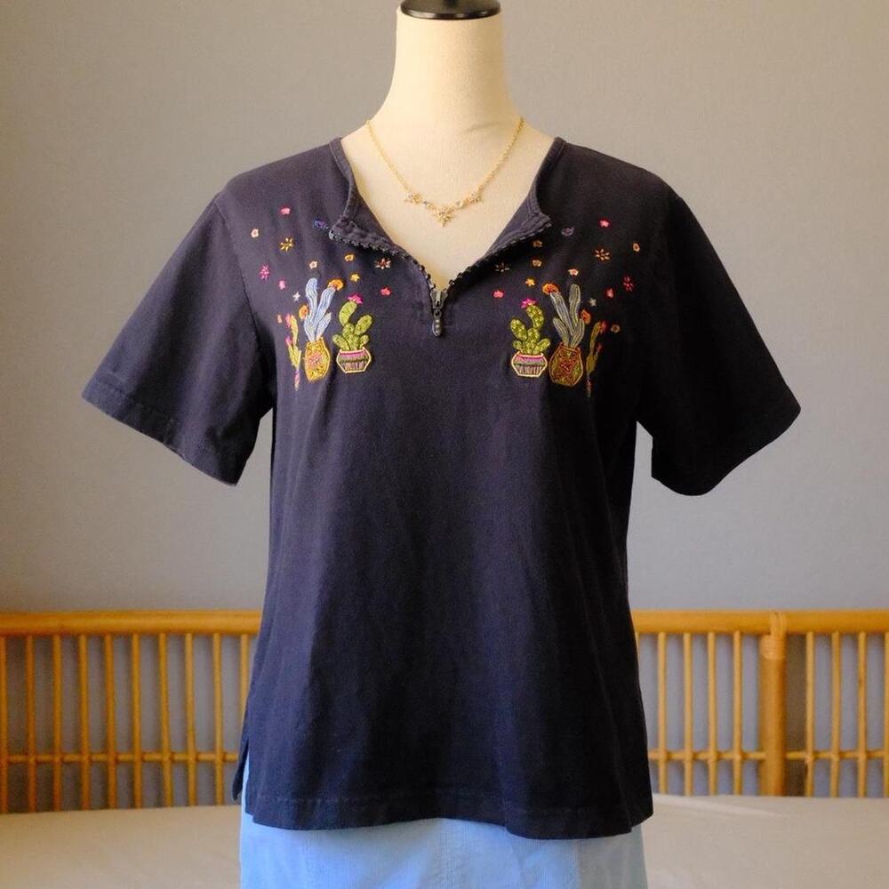 Vintage Passion-1 Embroidered Cactus Tee – Southwestern Boho Charm
